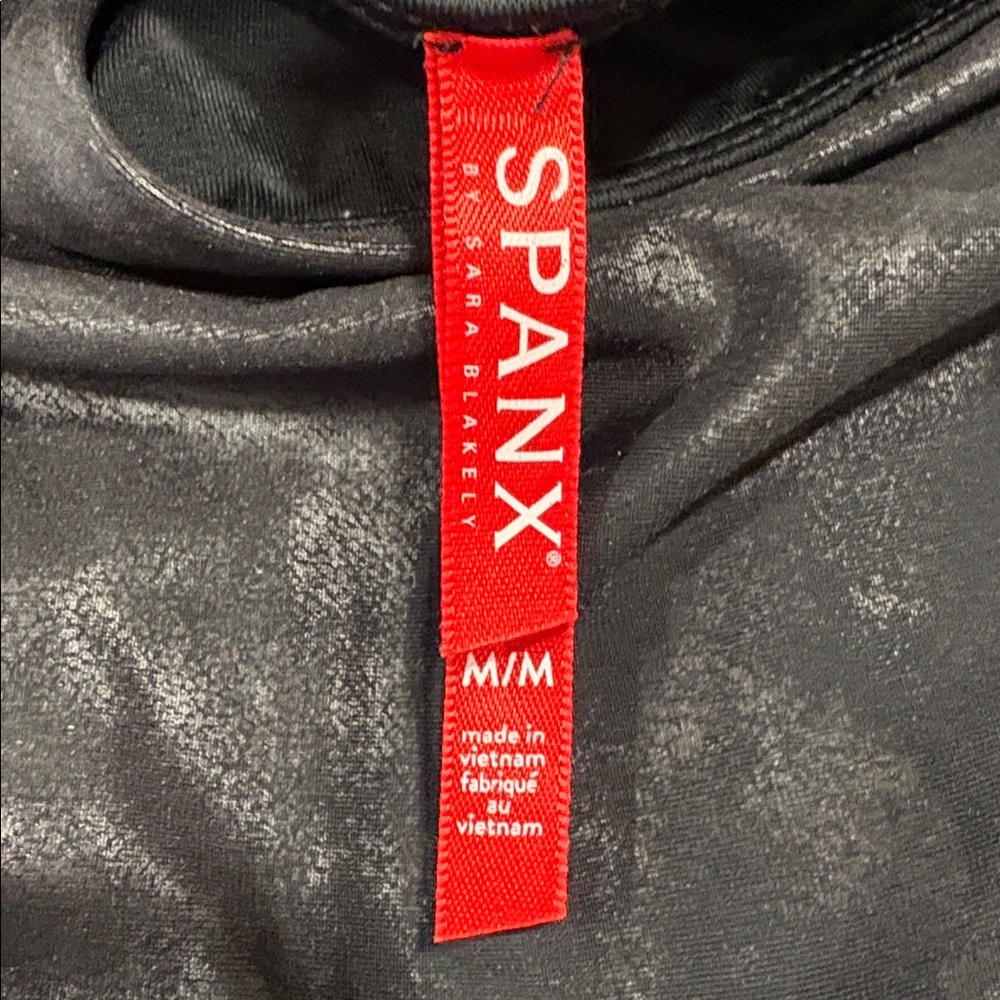 SPANX Women’s Black Faux Leather Leggings size M EUC